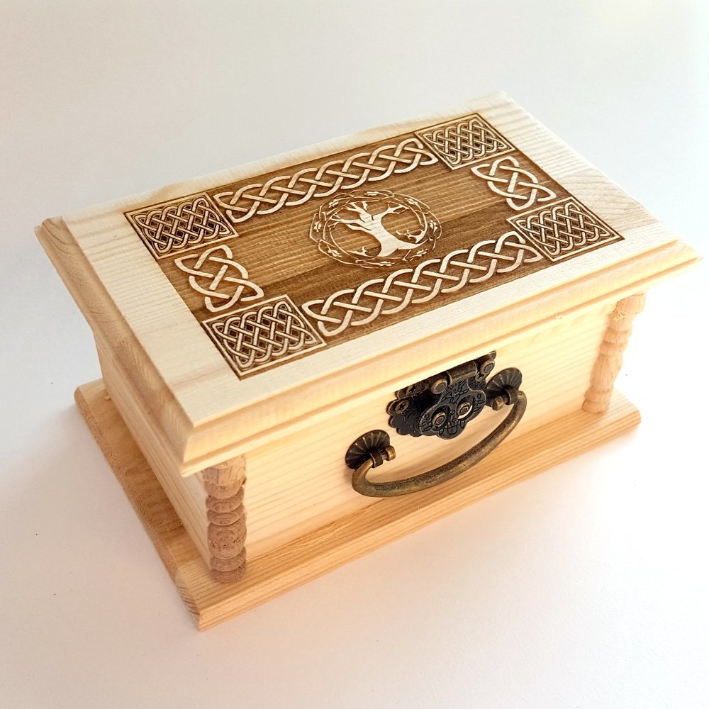 Celtic Tree of Life Wooden Box,  Wood Latch Box